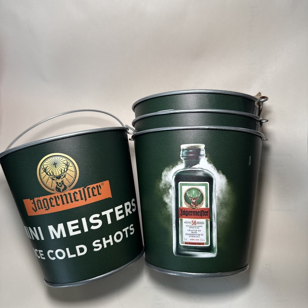 Jagermeister Home Mini Meisters Green Metal Ice Buckets Set of 4 OS NEW